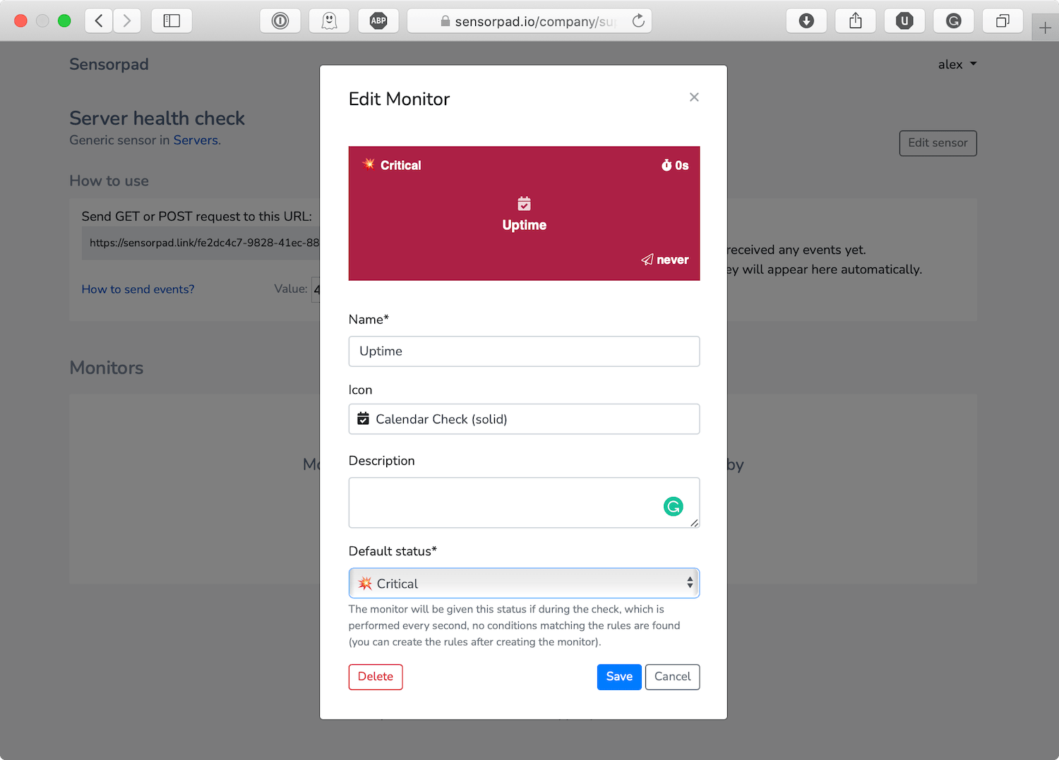 Monitor creation form